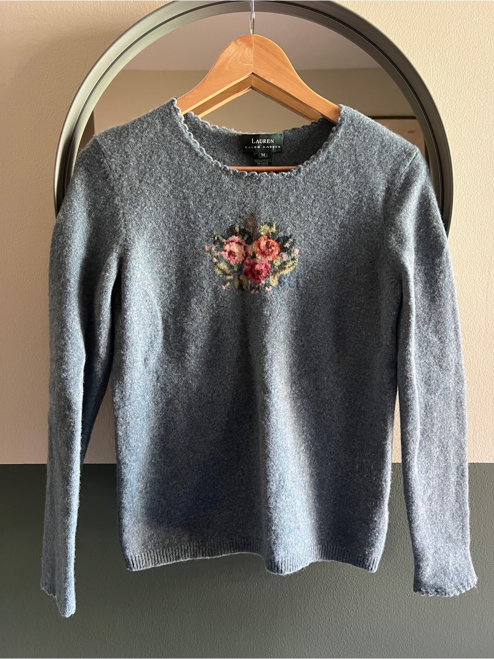 Vintage 90s Wool Sweater — M — Ralph Lauren Blue